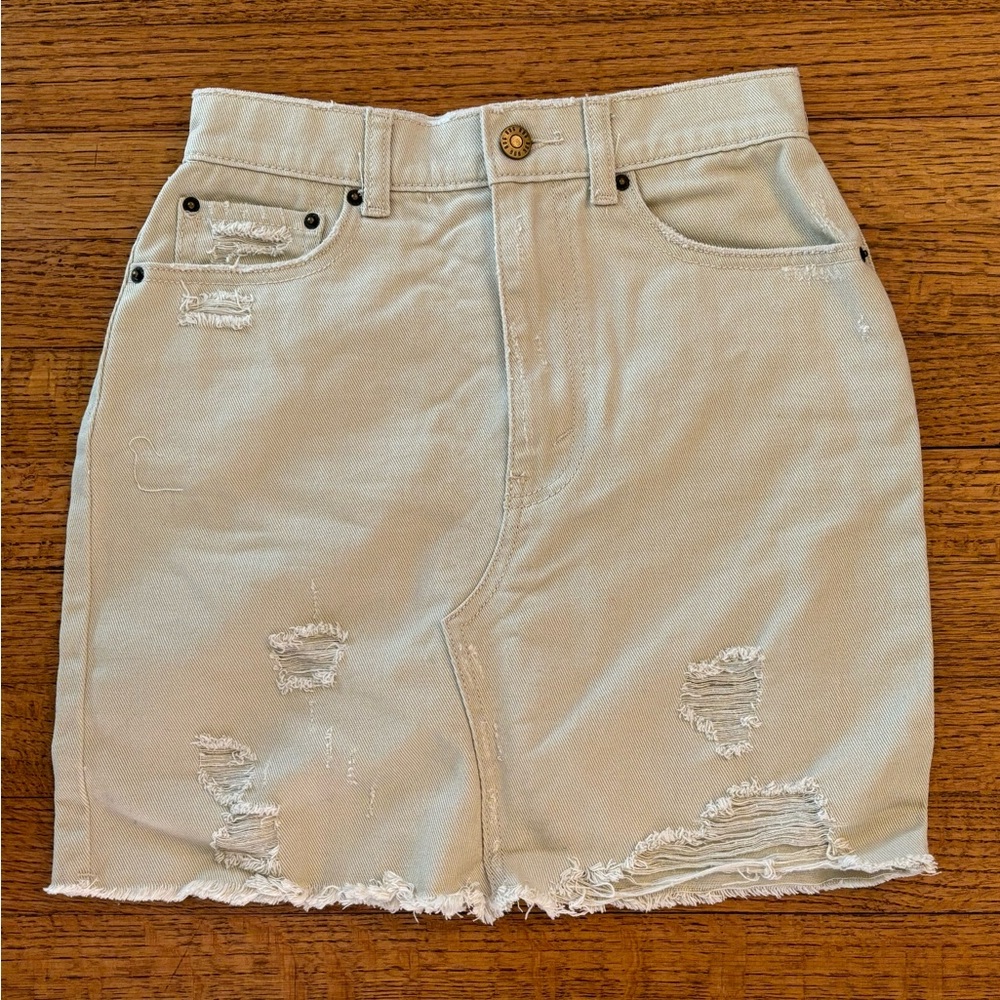 BDG Light Tan Distressed Mini Skirt